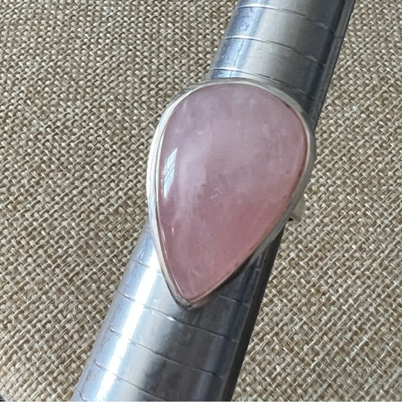 New Rose Quartz Crystal Stone Teardrop Sterling Silver Overlay Ring Size 8.25 - Picture 6 of 9